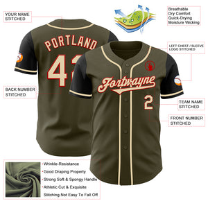 Custom Olive Cream Red-Black Authentic Salute To Service Two Tone Baseball Jersey