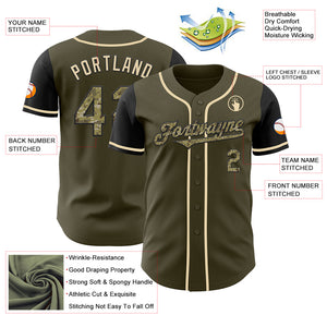 Custom Olive Camo Black-Cream Authentic Salute To Service Two Tone Baseball Jersey