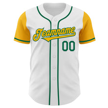 Load image into Gallery viewer, Custom White Gold-Kelly Green Authentic Two Tone Baseball Jersey
