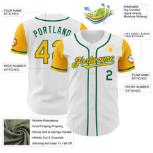 Load image into Gallery viewer, Custom White Gold-Kelly Green Authentic Two Tone Baseball Jersey
