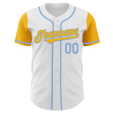 Load image into Gallery viewer, Custom White Gold-Light Blue Authentic Two Tone Baseball Jersey
