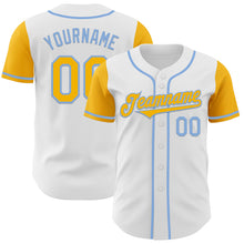 Load image into Gallery viewer, Custom White Gold-Light Blue Authentic Two Tone Baseball Jersey
