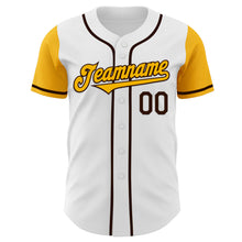Load image into Gallery viewer, Custom White Gold-Brown Authentic Two Tone Baseball Jersey
