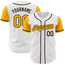 Load image into Gallery viewer, Custom White Gold-Brown Authentic Two Tone Baseball Jersey
