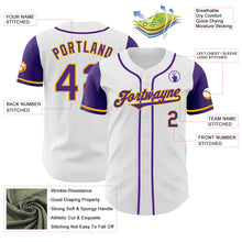 Load image into Gallery viewer, Custom White Purple-Gold Authentic Two Tone Baseball Jersey

