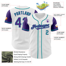 Load image into Gallery viewer, Custom White Purple-Teal Authentic Two Tone Baseball Jersey
