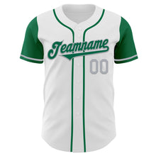 Load image into Gallery viewer, Custom White Kelly Green-Gray Authentic Two Tone Baseball Jersey
