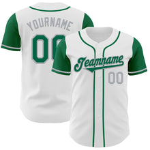 Load image into Gallery viewer, Custom White Kelly Green-Gray Authentic Two Tone Baseball Jersey
