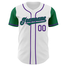 Load image into Gallery viewer, Custom White Kelly Green-Purple Authentic Two Tone Baseball Jersey
