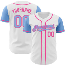 Load image into Gallery viewer, Custom White Light Blue-Pink Authentic Two Tone Baseball Jersey
