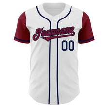 Load image into Gallery viewer, Custom White Crimson-Navy Authentic Two Tone Baseball Jersey
