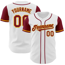 Load image into Gallery viewer, Custom White Crimson-Gold Authentic Two Tone Baseball Jersey
