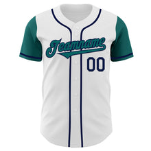 Load image into Gallery viewer, Custom White Teal-Navy Authentic Two Tone Baseball Jersey
