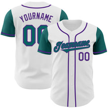 Load image into Gallery viewer, Custom White Teal-Purple Authentic Two Tone Baseball Jersey
