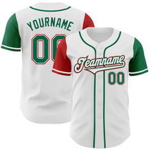 Load image into Gallery viewer, Custom White Kelly Green-Red Authentic Two Tone Baseball Jersey
