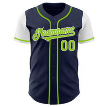 Load image into Gallery viewer, Custom Navy Neon Green-White Authentic Two Tone Baseball Jersey
