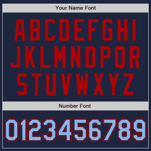 Load image into Gallery viewer, Custom Navy Light Blue-Red Authentic Two Tone Baseball Jersey
