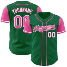 Load image into Gallery viewer, Custom Kelly Green Pink-White Authentic Two Tone Baseball Jersey
