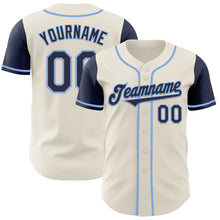 Load image into Gallery viewer, Custom Cream Navy-Light Blue Authentic Two Tone Baseball Jersey
