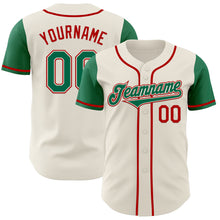 Load image into Gallery viewer, Custom Cream Kelly Green-Red Authentic Two Tone Baseball Jersey
