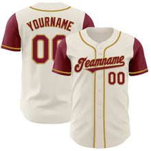 Load image into Gallery viewer, Custom Cream Crimson-Old Gold Authentic Two Tone Baseball Jersey
