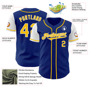 Custom Royal Yellow-White Authentic Two Tone Baseball Jersey