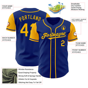 Custom Royal Gold Authentic Two Tone Baseball Jersey