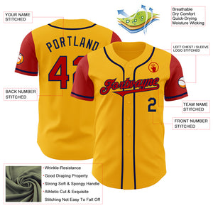 Custom Gold Red-Navy Authentic Two Tone Baseball Jersey