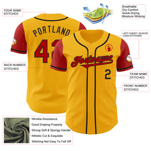 Custom Gold Red-Black Authentic Two Tone Baseball Jersey