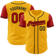 Load image into Gallery viewer, Custom Gold Red-Black Authentic Two Tone Baseball Jersey
