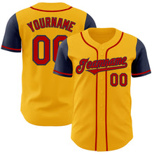 Load image into Gallery viewer, Custom Gold Red-Navy Authentic Two Tone Baseball Jersey
