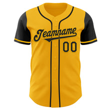 Load image into Gallery viewer, Custom Gold Black Authentic Two Tone Baseball Jersey

