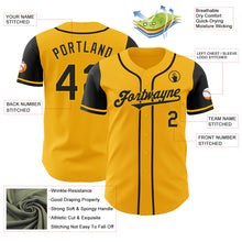 Load image into Gallery viewer, Custom Gold Black Authentic Two Tone Baseball Jersey

