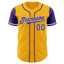 Load image into Gallery viewer, Custom Gold Purple-White Authentic Two Tone Baseball Jersey
