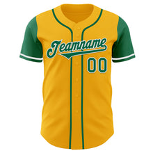 Load image into Gallery viewer, Custom Gold Kelly Green-White Authentic Two Tone Baseball Jersey
