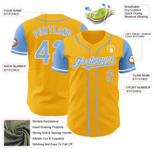 Load image into Gallery viewer, Custom Gold Light Blue-White Authentic Two Tone Baseball Jersey
