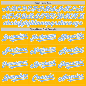 Custom Gold Light Blue-White Authentic Two Tone Baseball Jersey