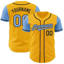 Load image into Gallery viewer, Custom Gold Light Blue-Black Authentic Two Tone Baseball Jersey
