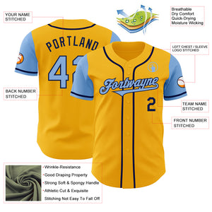 Custom Gold Light Blue-Navy Authentic Two Tone Baseball Jersey