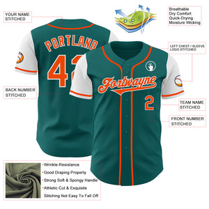 Custom Teal Orange-White Authentic Two Tone Baseball Jersey