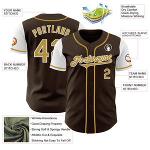 Custom Brown Old Gold-White Authentic Two Tone Baseball Jersey