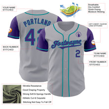 Load image into Gallery viewer, Custom Gray Purple-Teal Authentic Two Tone Baseball Jersey
