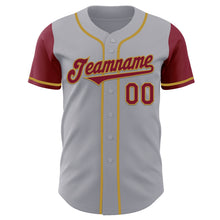Load image into Gallery viewer, Custom Gray Crimson-Old Gold Authentic Two Tone Baseball Jersey
