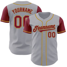 Load image into Gallery viewer, Custom Gray Crimson-Old Gold Authentic Two Tone Baseball Jersey
