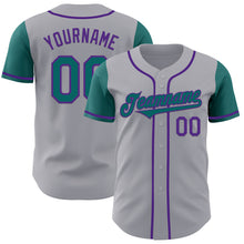 Load image into Gallery viewer, Custom Gray Teal-Purple Authentic Two Tone Baseball Jersey
