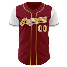 Load image into Gallery viewer, Custom Crimson Old Gold-White Authentic Two Tone Baseball Jersey
