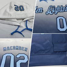 Load image into Gallery viewer, Custom Stitched White Light Blue-Navy Fade Fashion Sports Pullover Sweatshirt Hoodie
