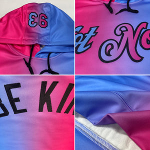 Custom Stitched Electric Blue Pink-Black Gradient Fashion Sports Pullover Sweatshirt Hoodie