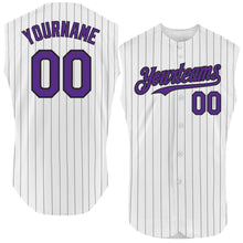 Load image into Gallery viewer, Custom White Black Pinstripe Purple Authentic Sleeveless Baseball Jersey
