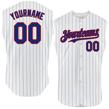 Load image into Gallery viewer, Custom White Royal Pinstripe Red Authentic Sleeveless Baseball Jersey
